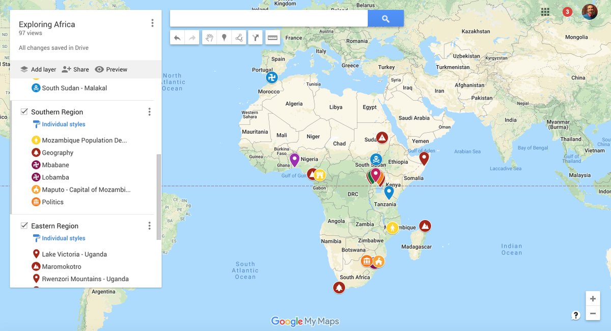 csheil's tweet image. Today Mrs. Magnusson&apos;s English class started curating info about Africa via a shared #GoogleMyMap since they are reading books about the region. Within a couple of weeks, lots more information will be shared and found #bhstech222 #sau25discovers