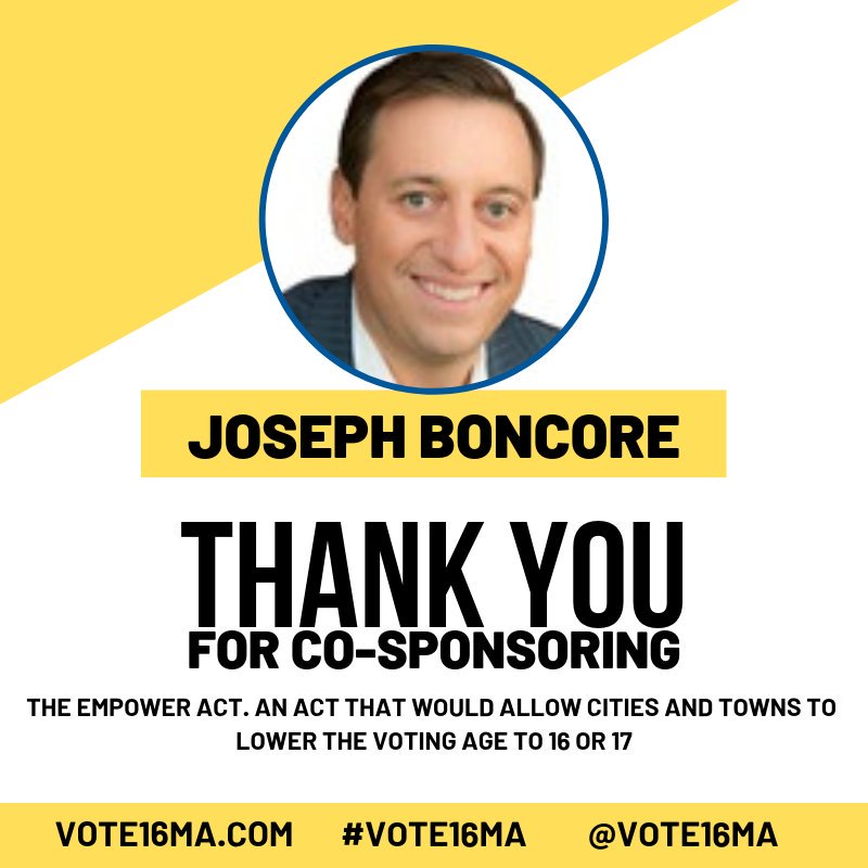 Vote16MA's tweet photo. Glad to hear that representatives @MarjorieDecker, @joeboncore, and @BarrettSenate have cosponsored the EMPOWER act! Welcome to the youth empowerment family! https://t.co/9nQ70vEsh0