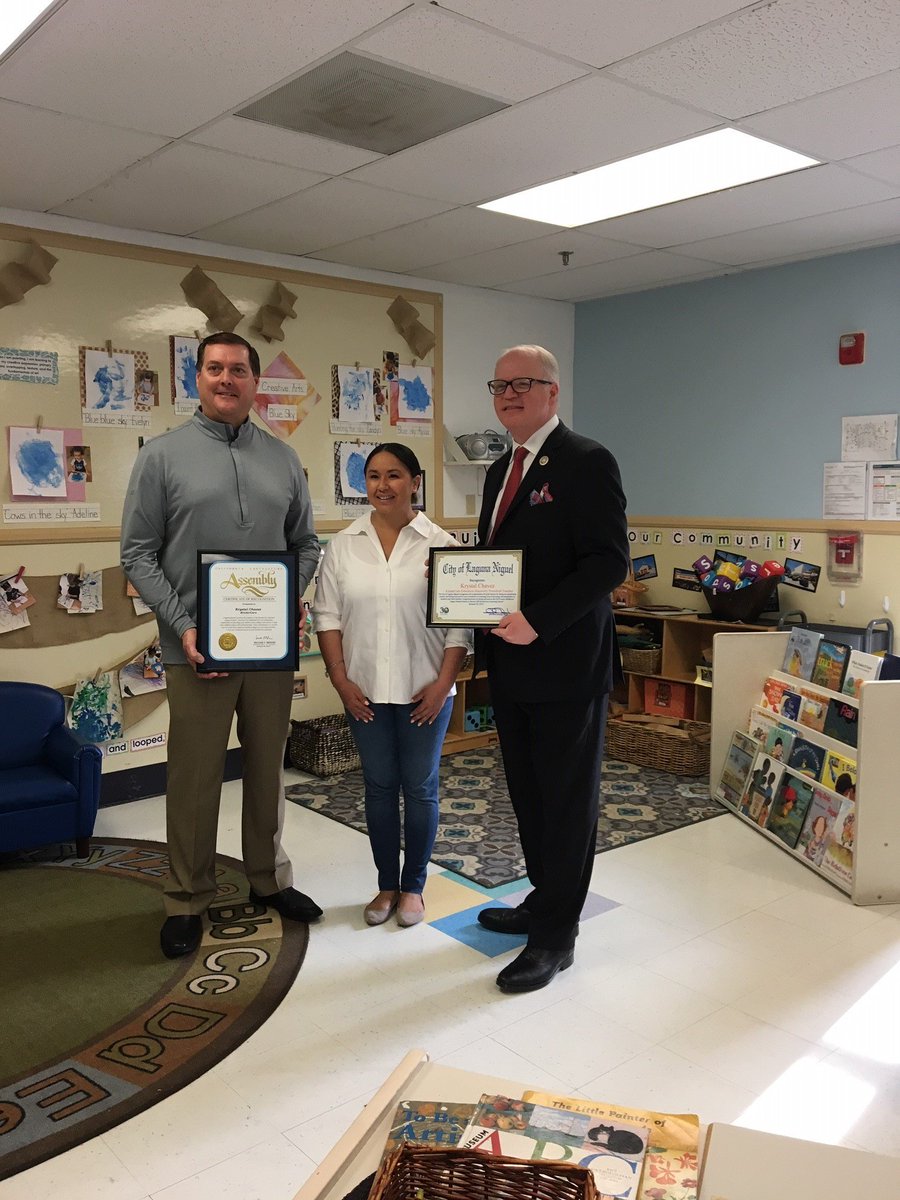KinderCareGR's tweet photo. Thank you Asm.@BillBroughCA and Mayor John Mark Jennings of @LagunaNiguelCty in helping us recognize and reward our #KinderCare Legacy Award Teacher! #children #earlyed https://t.co/XiwO7zCbOv