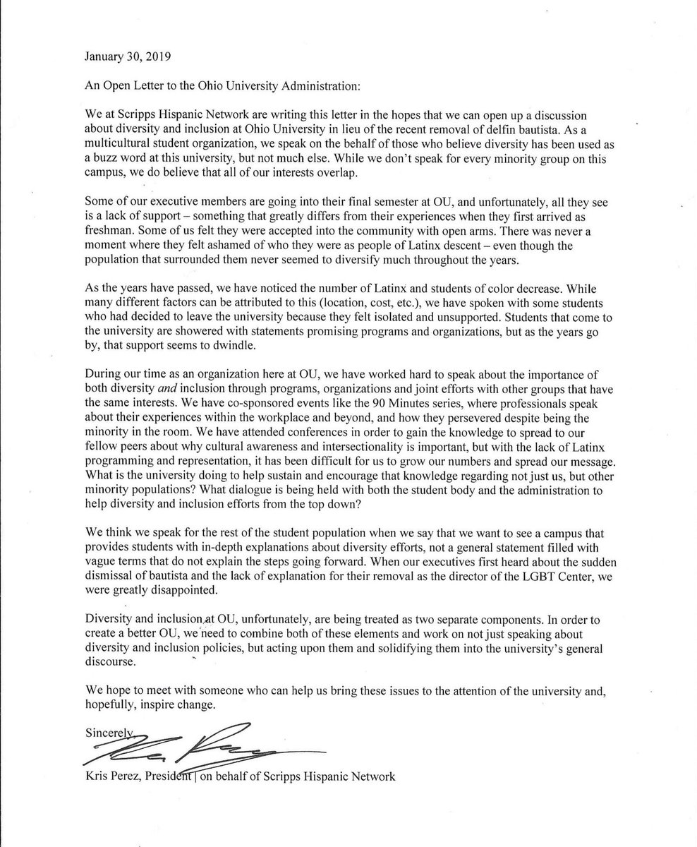 An Open Letter to the Ohio University Administration: