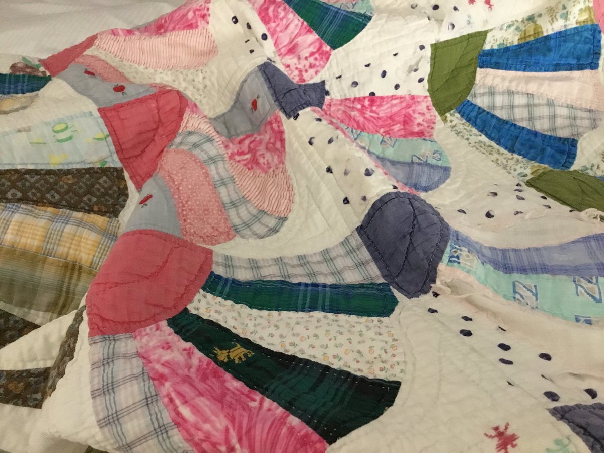 marlameer's tweet photo. Mother made this scrap quilt when I was in grade school 55 yrs ago. She used scraps from old clothes including dresses I wore in 1st gr. #gotjoy https://t.co/PeeVBMiVUW