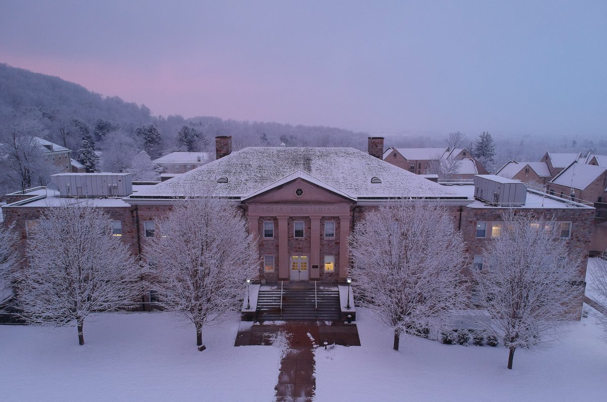 Flying the drone in a winter wonderland, Mason Lipford, C'20 captured a lovely photo of the science building at dusk. <a href="/MSMUSciMath/">MSM Science and Math</a>