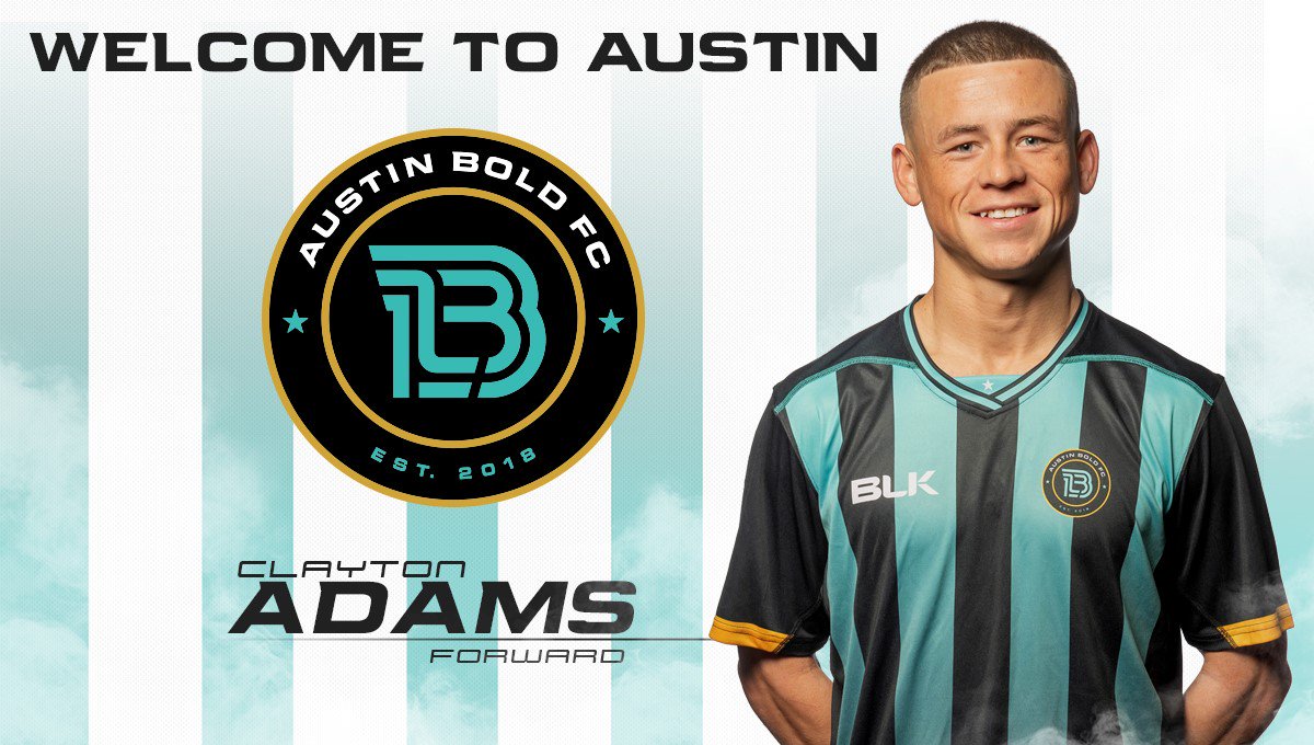 AustinBoldFC's tweet photo. BREAKING: #AustinBoldFC has signed forward Clayton Adams for the 2019 @USLChampionship season after impressing the scouting staff at the ABFC open tryout in Iowa. Welcome to Austin, Clay!
👏👏👏👏

✍️Release: https://t.co/lYX6PLmPBz

👊 #GoBold 💪 #ABFC ⚽️ #ATX https://t.co/xcI5GFZths