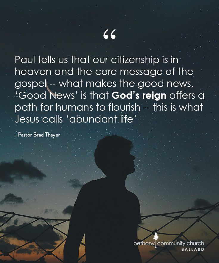 BCC_Ballard's tweet photo. "Paul tells us that our citizenship is in heaven and the core message of the gospel -- what makes the good news, ‘Good News’ is that God’s reign offers a path for humans to flourish -- this is what Jesus calls ‘abundant life’" - Pastor Brad Thayer #bethanyballard #thewayforward https://t.co/9WBO5whYZ3