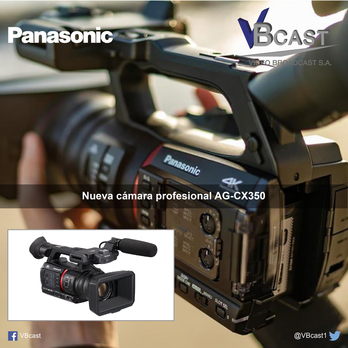 VBcast1's tweet photo. Panasonic presenta la nueva cámara profesional AG-CX350, con resolución 4K/UHD a 10-bits. Con calidad de imagen compatible con HDR y una amplia variedad de formatos de grabación para máxima creatividad.
https://t.co/RWkWX0bu15
#vbcast #panasonic #broadcast https://t.co/rrHcyMTnAS