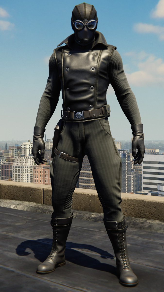 ◦ Noir Suit ◦⌁ suit power: enemies no longer call for backup when alerted (sound of silence)⌁ L O V E the details on this one⌁ his legs look good in this one but you didn’t hear that from me⌁ yes he has a gun. no you cannot use it.⌁ i use it when i gotta sneak around