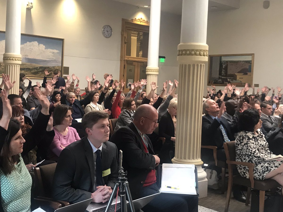 CBS4Shaun's tweet image. Never seen this in a committee hearing. Opponents wave hands when they hear something they agree with. Thumbs if they disagree.@CBSDenver
