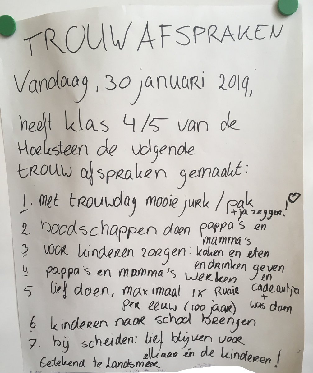 Vandaag presentatie gegeven in de klas van mijn zoon Xavi (7) over #notaris #trouwafspraken. Let op punt 5!:)