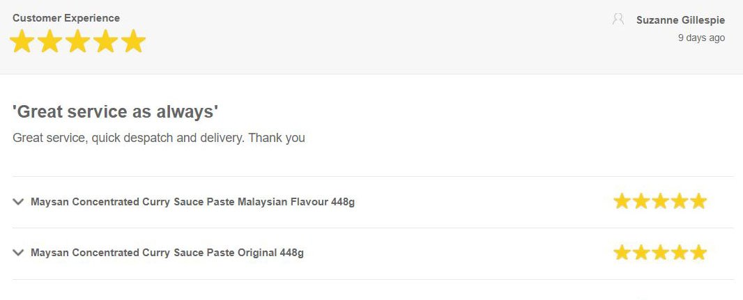 "Great service, quick despatch and delivery. Thank you" ⭐️⭐️⭐️⭐️⭐️
fee.fo/TsyiQw

#Food #groceries #onlineshopping #CustomerService #onlineshop #Supermarket #Asia #japanesefood #Malaysian #Korean #Chinese #Vietnamese #Filipino #ChineseNewYear #LunarNewYear