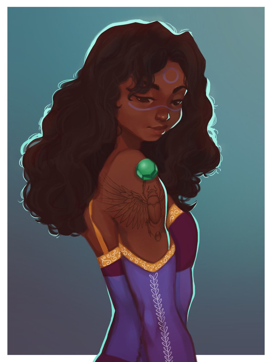 FantasticPods's tweet photo. #Menet showing off her beautiful #bedazzled self. That jewel of Khepri could not found a better #holy host. 

This wonderful artwork was done by @yeez_art 

#paladin #pathfinderrpg #tattoo @actualplaypodcast #ttrpg #lawfulgood #teamtorta #worldstraveler #fwp https://t.co/VI9P1jBvge