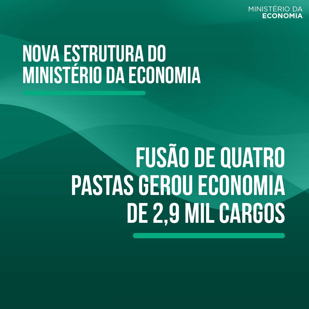 #MinistériodaEconomia: resultado da fusão dos antigos ministérios da Fazenda; Planejamento; Indústria, Comércio Exterior e Serviços; e Trabalho – está funcionando a partir de hoje (30/1)  bit.ly/2DKAb20