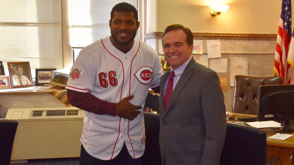 Reds's tweet photo. .@YasielPuig already making moves in City Hall. https://t.co/pDmvI2QSqm