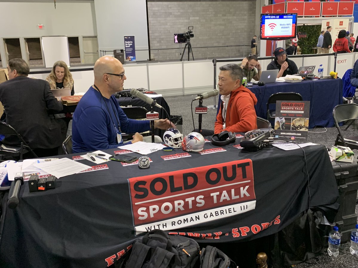 ScottYoffeComms's tweet photo. Final stop on a busy Day 1 of the  #PacificPro #MediaTour on #RadioRow @atlsuperbowl53 #MediaCenter - #DonYee joins @RomanGabriel3rd for a segment on #SoldOutSportsTalk https://t.co/tetOWjz2hX
