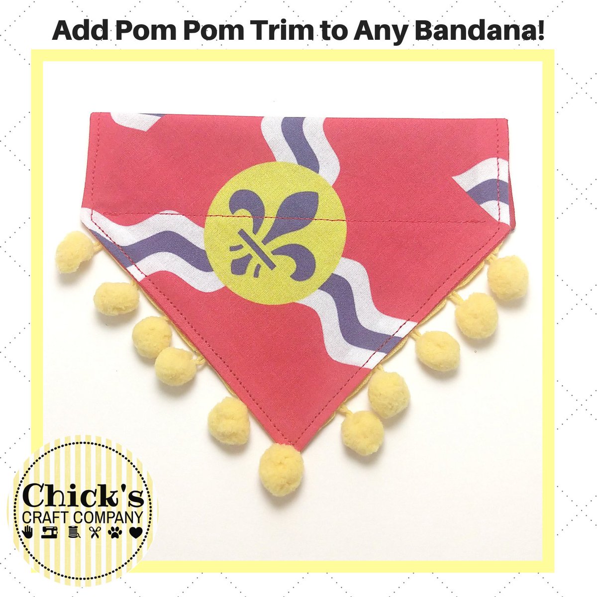 ChicksCraftCo's tweet photo. Show your STL pride with the original St. Louis Flag dog bandana! 

You can add any of our 28 trim options for a unique look! 

Sizes XS to XL available here: https://t.co/IkfDH3vxic https://t.co/yYrttgCttb