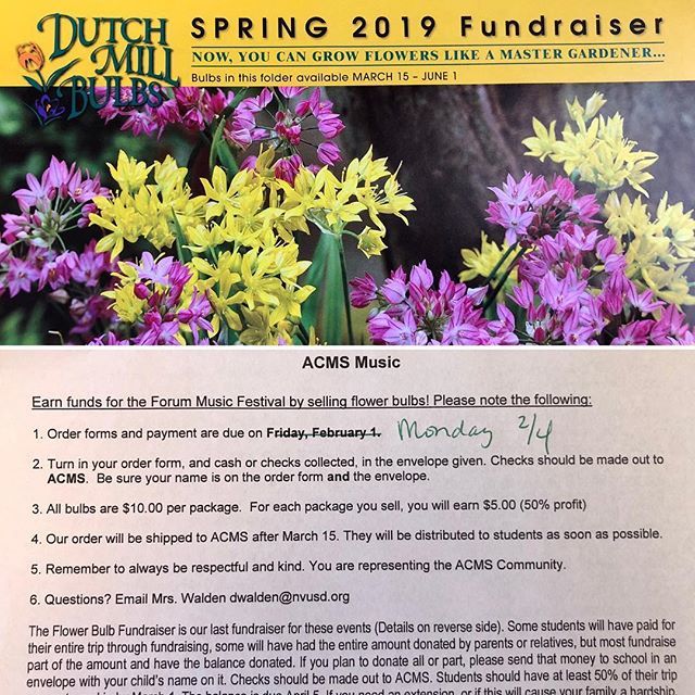 ACMS Music is doing their last fundraiser of the year. Order forms and payment are due on Monday, February 4th. Don’t miss this chance to get beautiful flowers for your gardens. #acmswildcats #acms #music #musicinmiddleschool #musicfundraiser #americanca… bit.ly/2RVh6CW