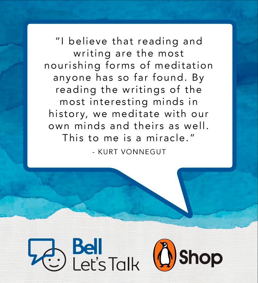 PenguinRandomCA's tweet photo. Kurt Vonnegut on the relationship between reading, writing, and personal well-being. #BellLetsTalk @Bell_LetsTalk https://t.co/G0IckAObih