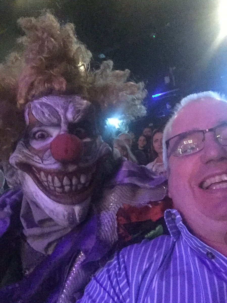FarmerPhilB's tweet photo. Excellent show at the Key theatre last night, and I made a new friend! (I’m the one on the right). #CircusofHorrors https://t.co/IOynQnZ4k6