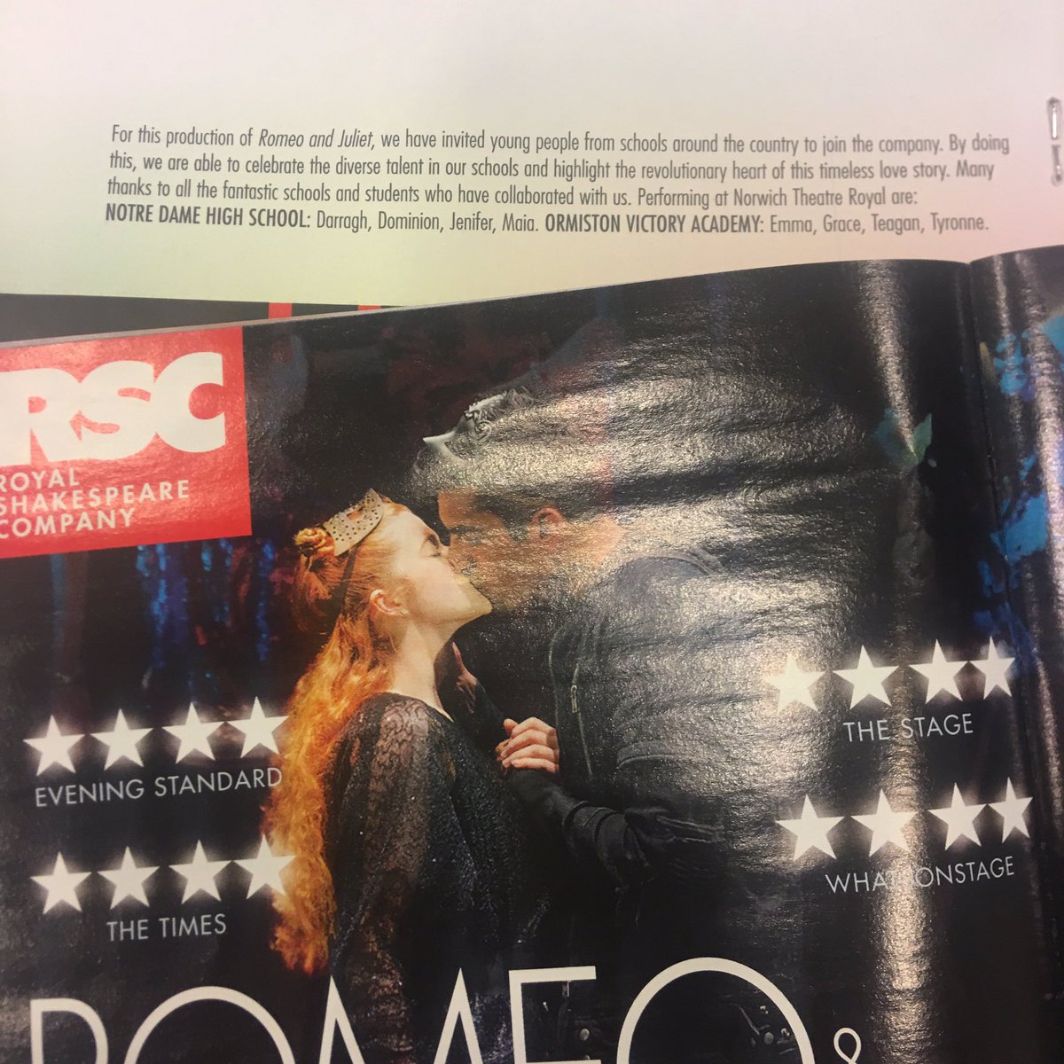 HUGE 🙌🏻 to the young people from @NDHSNorwich & @VictoryAcad appearing with @TheRSC in #RSCRomeo tonight. You are all amazing! Big thanks too to @EricaWhyman and the whole company for such supportiveness and generosity. Here’s to #ShakespeareNation 😀