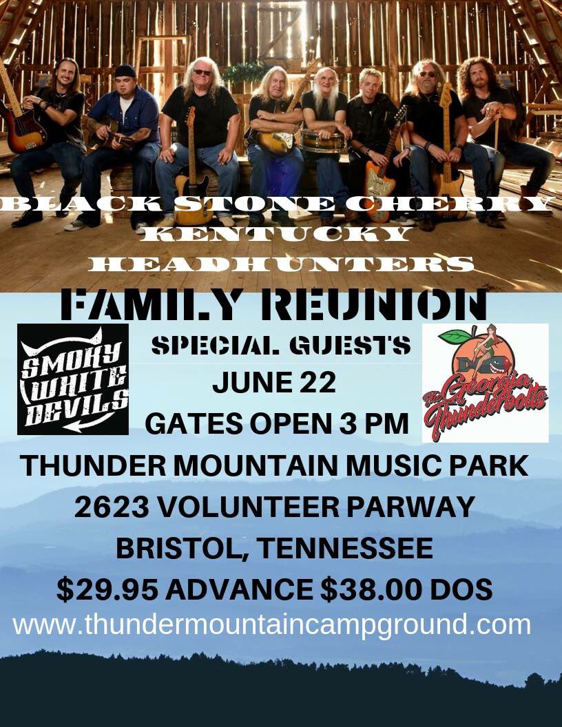 Another cool show we are proud to headline! It’ll be a family reunion with @thekentuckyheadhunters at Thunder Mountain in Bristol, TN on June 22nd! Tix on sale now!! #blackstonecherry #kentuckyheadhunters #familyreunion #familytree #tennessee @gathunderbolts @smokywhitedevil