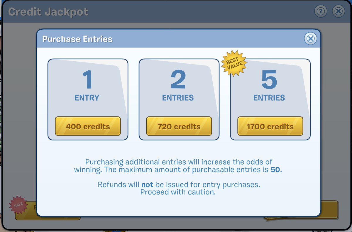 Credit Jackpot entries are on sale for 24 hours starting right now! penguinoasis.com/play?ref=twt_j…