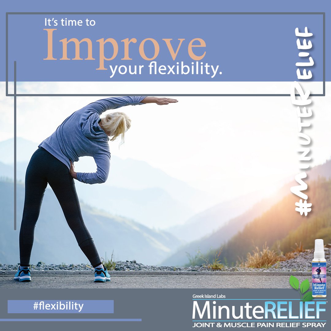 MinuteRelief's tweet photo. It’s Time to Improve Your Flexibility. Spray Minute Relief on the affected area to reduce #joint stiffness and #muscle soreness, allowing for the ability to #stretch #painfree and have increased #flexibility.

#minuterelief #musclepain #jointpain #stretching #adoniaorganics https://t.co/CWacbM0Ckw