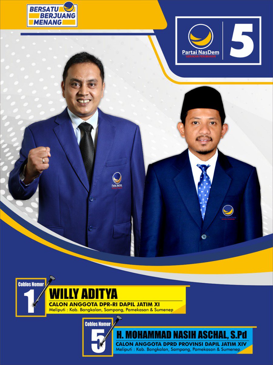 Caleg partai <a href="/NasDem/">Partai NasDem</a> Dapil Madura DPR RI kak <a href="/adityawilly/">Willy Aditya</a> n DPRD Jatim Ra <a href="/nashih79/">nasih aschal</a> dari Santri untuk NKRI..