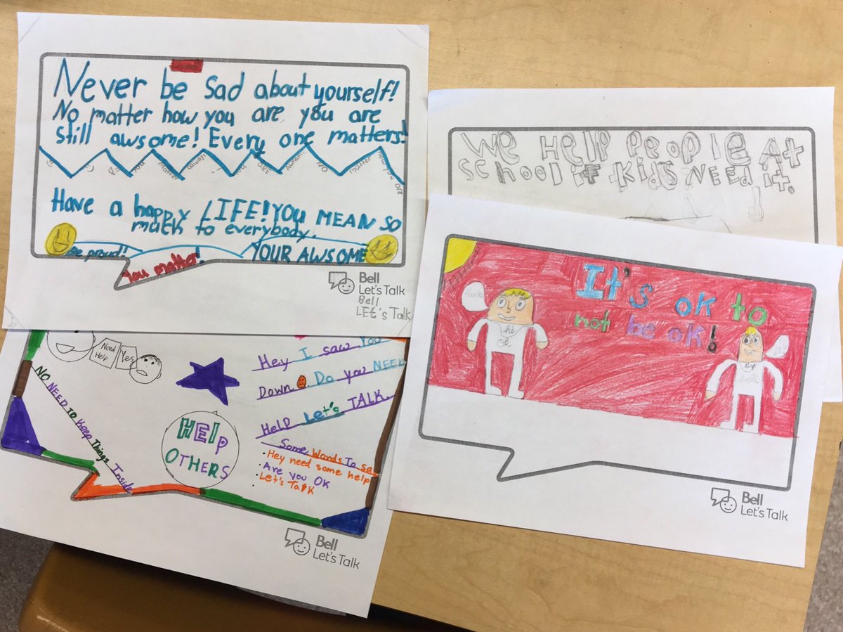 DebMcM28's tweet photo. Ss discussed ways to end the stigma surrounding mental health... language matters • educate yourself • be kind • listen and ask • talk about it ... and then created positive messages. #BellLetsTalk  #CJMlearns #CJMrocks https://t.co/IgfQ7Nj5Co