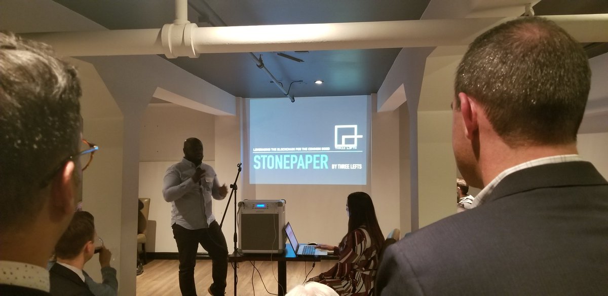 LondonEDC's tweet photo. Up next @ThreeLeftsInc talking about their application Stonepaper, which is making contracts more #accessible, secure and fair through #Blockchain integration #ldnont #legalhackers @LegalHackersLON https://t.co/efIOE9CqhN