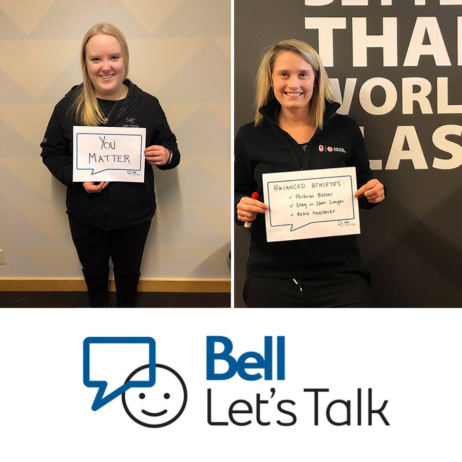 csipacific's tweet photo. Just two of our many staff members supporting #BellLetsTalk today - because we all can help with mental health issues,

[on the left Athlete Coach Services Coordinator, @SarahKiengersky , and on the right, our @gameplandematch Advisor, Laura Dowling] https://t.co/reByRNopqT