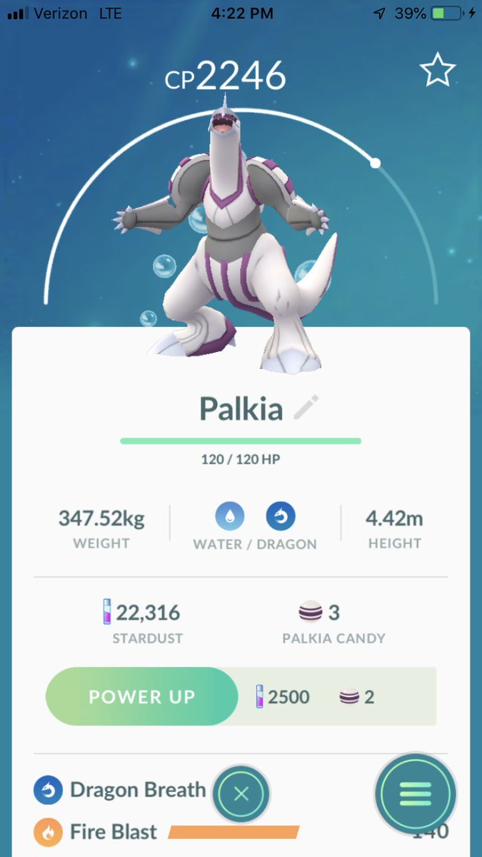 videogamerblaze's tweet photo. Went to the MSU campus for a Palkia raid battle this morning. With only 1 Premier Ball left, I managed to catch my favorite legendary Pokémon. https://t.co/syz4slO58d
