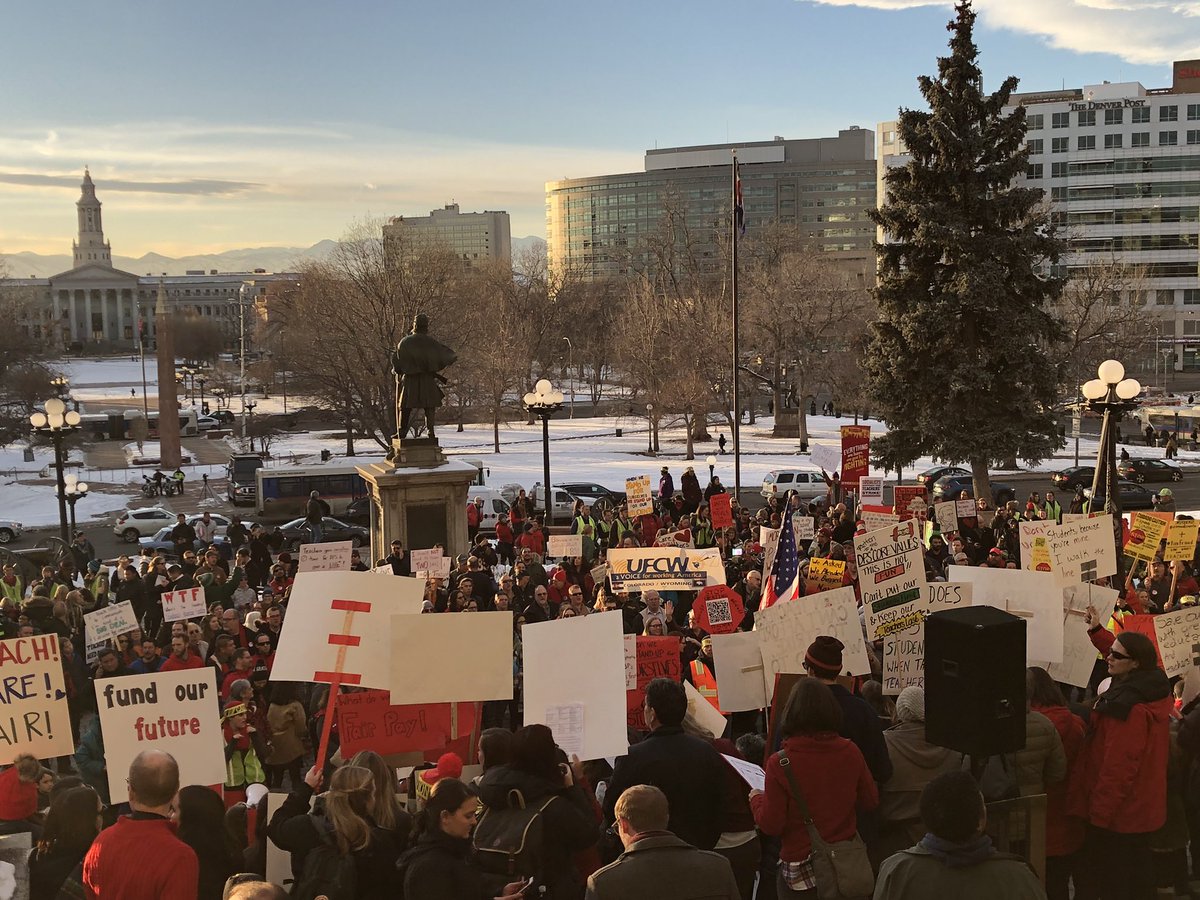 ColoradoEA's tweet photo. Teachers on the west steps of the Capitol? This is becoming a common occurrence. @DenverTeachers @TooDopeTeachers #DCTAStrong #RedForEd #InVESTinEdCO #SchoolsOurStudentsDeserve #PublicEducation #SchoolFunding #edcolo #coleg #copolitics https://t.co/6u7GlyGCjk