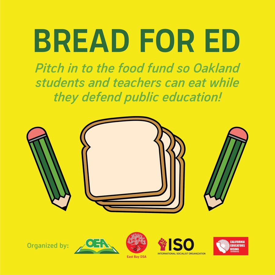 DSAEastBay's tweet image. After reading @EastBayMajority, you also donate to #BreadforEd, our food fund for @OaklandEA! donorbox.org/breadfored 🍞