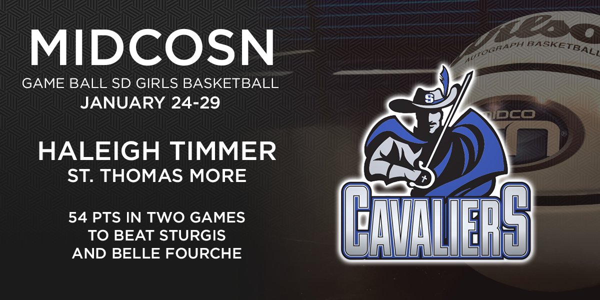 MidcoSports's tweet photo. Congrats to our MidcoSN Game Ball winner for SD girls basketball, @haleigh_timmer of @stthomasmoregbb.👏

She helped her team get wins over Class AA Sturgis + Belle Fourche who was ranked, with a 3️⃣5️⃣ point game followed by a 1️⃣9️⃣ point game.

#MidcoSN | #SDpreps https://t.co/zj5RJ6b5BA