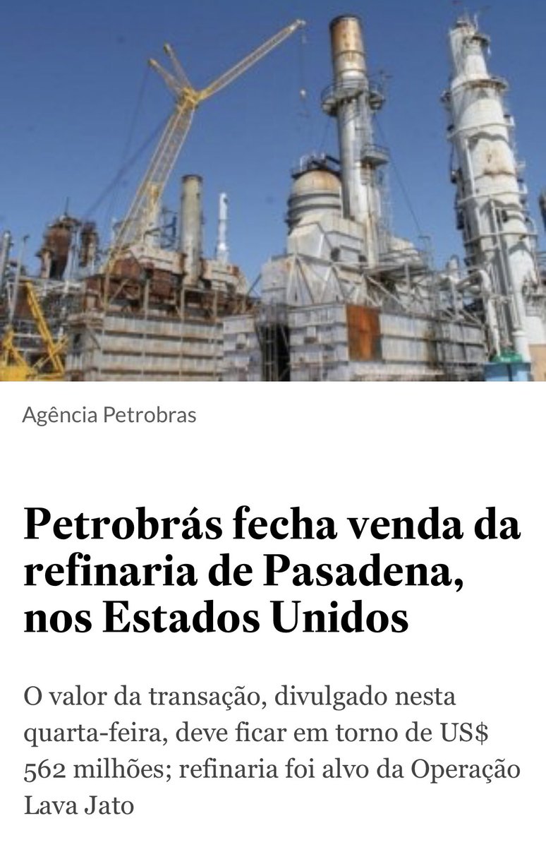 luciano_hang's tweet photo. O PT comprou a famosa Refinaria de Pasadena por US$ 1.3 bilhões de Dólares e agora a Petrobrás conseguiu vender por apenas US$ 562 milhões. Um prejuízo de mais de US$ 700 milhões. Quem paga a conta da corrupção e incompetência somos todos nós. Absurdo https://t.co/lWsBqHSYR8