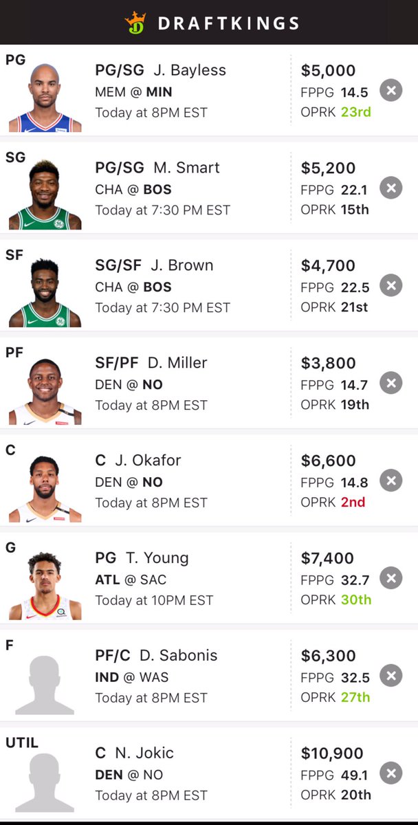 MoneyTimeDFS's tweet photo. NBA for tonight! LIKE and COMMENT if using! #nba #dfs #nbadfs #fanduel #draftkings #fdnba #dknba #draftkingsnba #fanduelnba #nbafanduel #nbadraftkings https://t.co/n7qeaoL7cG