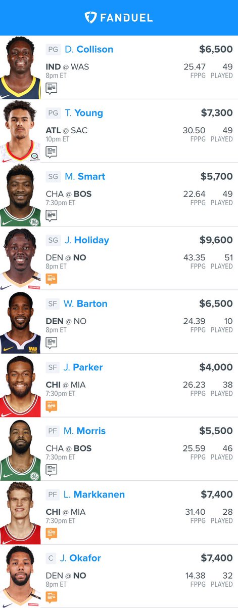 MoneyTimeDFS's tweet photo. NBA for tonight! LIKE and COMMENT if using! #nba #dfs #nbadfs #fanduel #draftkings #fdnba #dknba #draftkingsnba #fanduelnba #nbafanduel #nbadraftkings https://t.co/n7qeaoL7cG