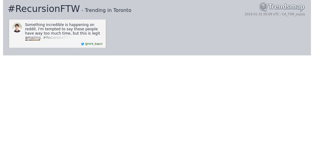TrendsToronto's tweet image. #recursionftw is now trending in #Toronto

trendsmap.com/r/CA_TOR_oujizq
