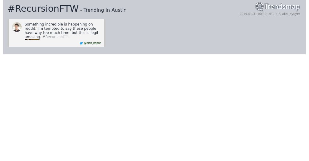 TrendsAustin's tweet image. #recursionftw is now trending in #Austin

trendsmap.com/r/US_AUS_eyuyrv
