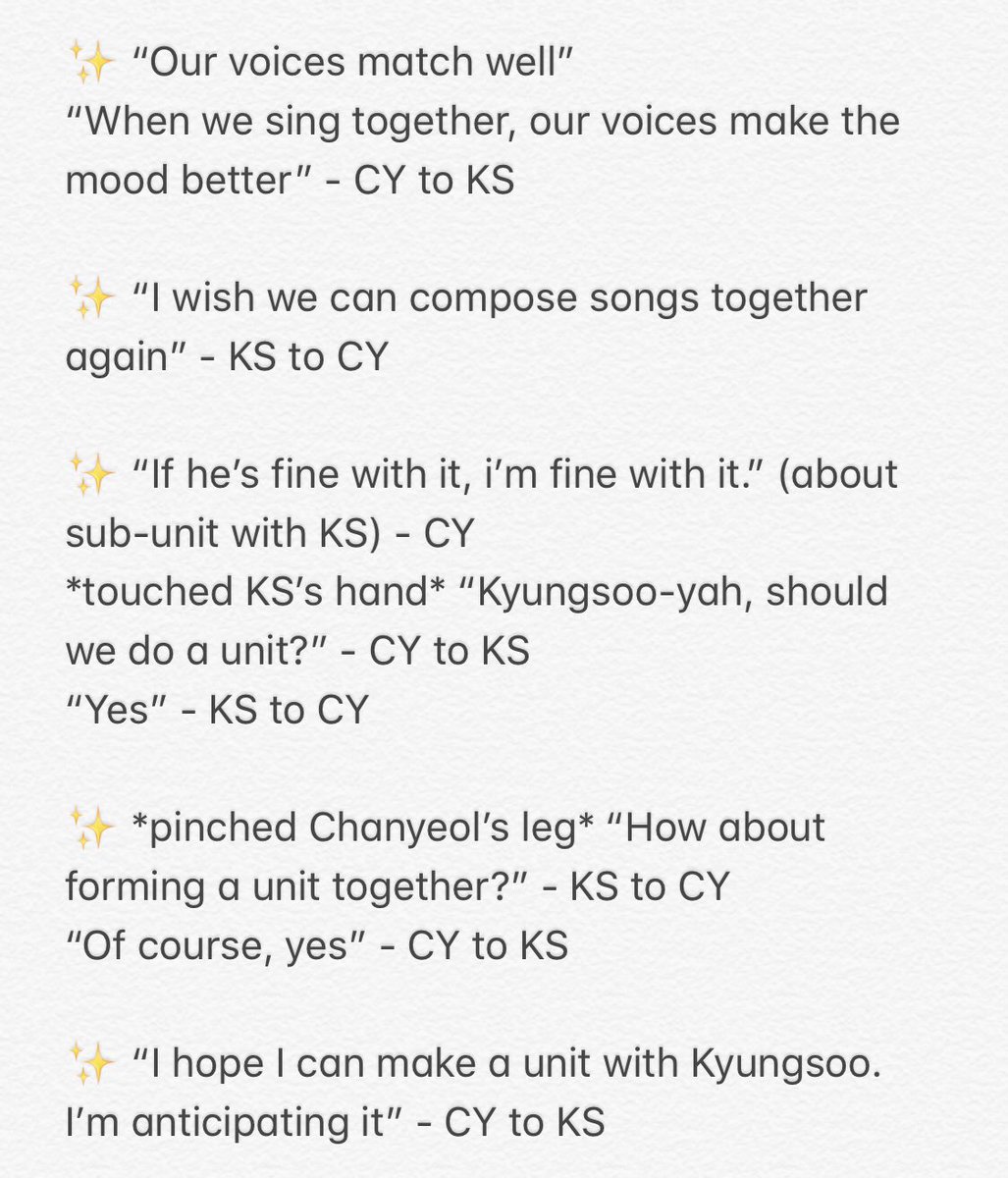 xuxiyeology's tweet photo. Stuff ChanSoo say that seem like they’re taken from a fanfic but are said in real life: 
.
.
.
(don’t believe these? see thread for receipts 😉)

#chansoo https://t.co/kJlZXeNkrJ