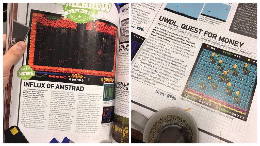 Jon_Cortazar's tweet photo. Y en la sección homebrew, artículo de #CPCRetroDev 2018 mencionando los juegos más destacados con fotaza de Legend of Steel y un 89% para el eterno Uwol @mojon_twins, esta vez en su versión para Amiga 👍 https://t.co/E0iD4X53Uq
