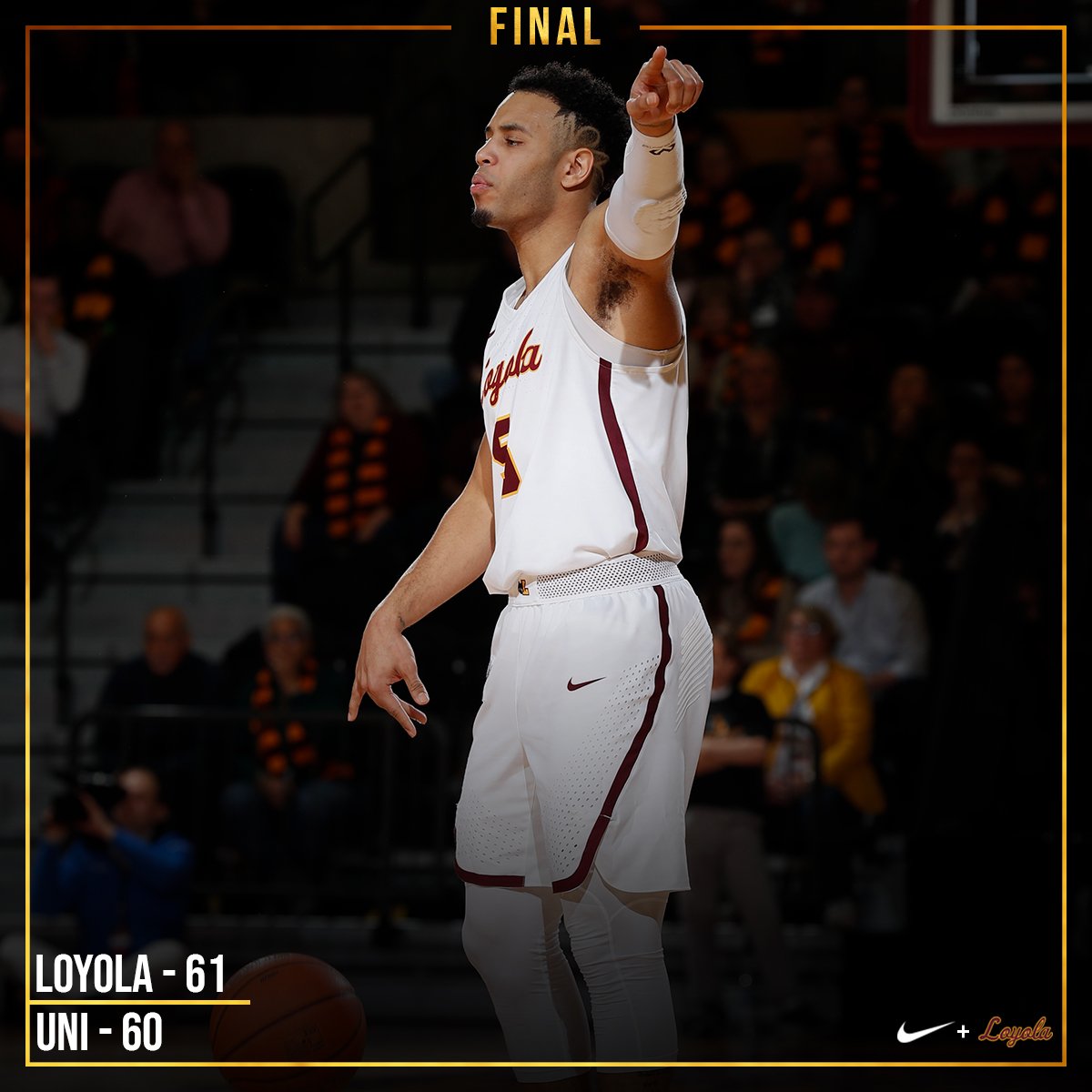 RamblersMBB's tweet image. THAT'S A RAMBLER VICTORY!!!

#Loyola comes back to beat UNI 61-60 with some late-game heroics! @camkrutwig ties his career high with 22 points and @Marq_Towne5 chips in 19. 

Loyola now 14-8 on the year and 7-2 in @ValleyHoops play. #OnwardLU