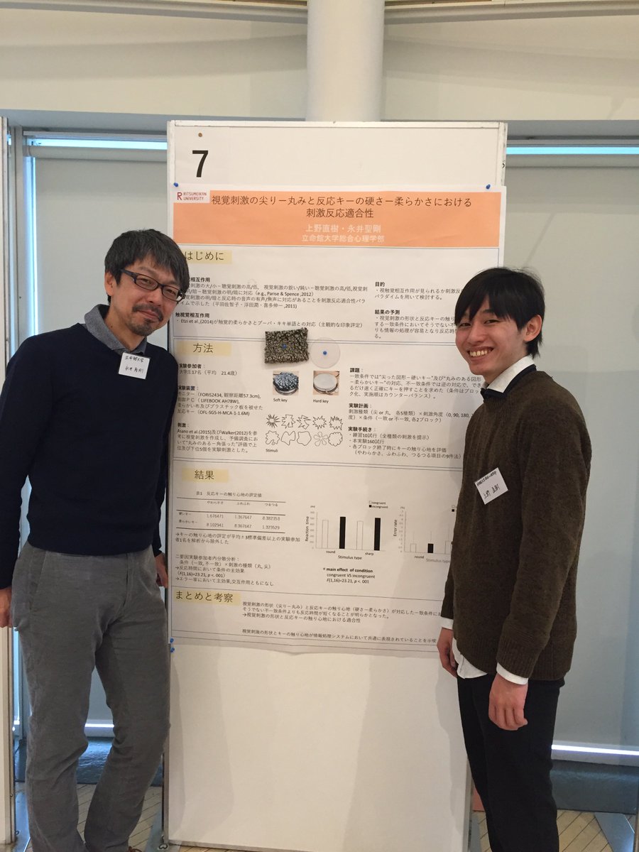 立命館大学総合心理学部 در توییتر 永井先生によりますと 永井ゼミ3回生が日本視覚学会で発表しました たくさんの先生からコメント を頂き 活発な議論ができました 学部生活躍してます