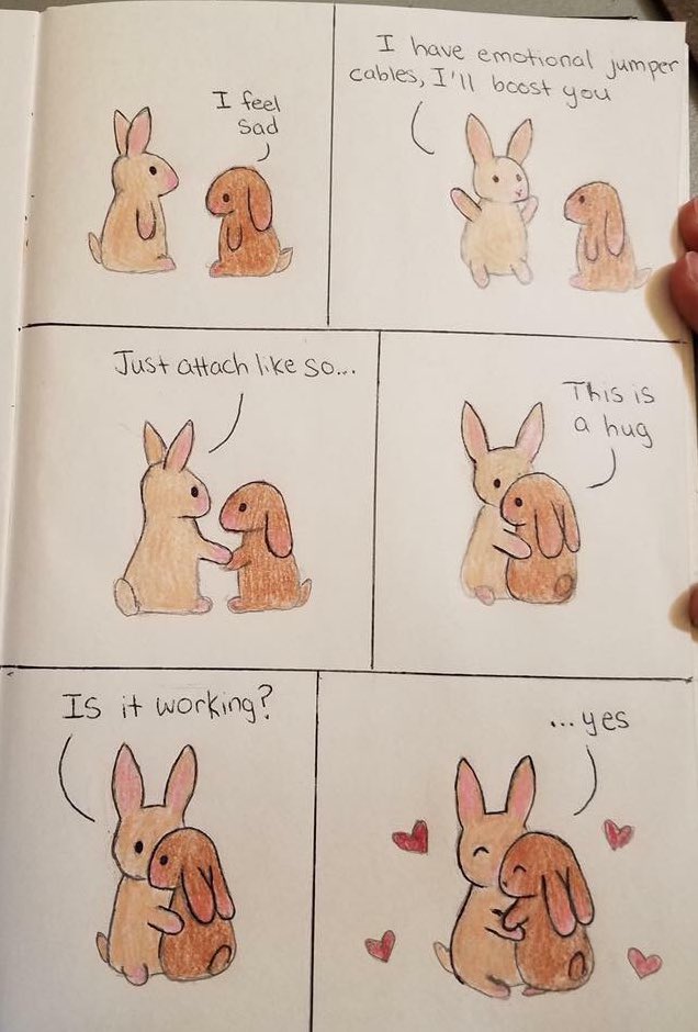 ExtraLars's tweet photo. “I have emotional jumper cables, I’ll boost you.”🐰😊

#BellLetsTalk https://t.co/xaglfHYEOc