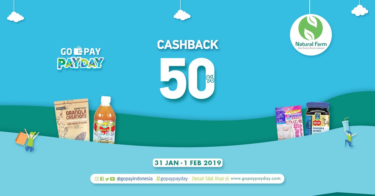 Waktunya GAJIAN Gopay Payday bersama Natural Farm!
Rayakan akhir bulan Anda guna memenuhi kebutuhan akan produk kesehatan &amp; kecantikan dari Natural Farm &amp; dapatkan cashback 50% dengan belanja di Natural Farm store atau naturalfarm.id *T&amp;C berlaku
bit.ly/GopayNF