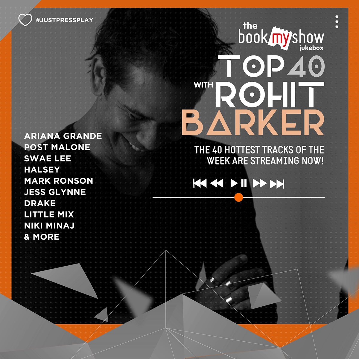 Rohit Barker (@rohitbarker) on Twitter photo All the biggest songs of the week... one...after...the...other ! Tune into this weeks #Top40 exclusively on your <a href="/bookmyshow/">BookMyShow</a> app & #JustPressPlay All the biggest songs of the week... one...after...the...other ! Tune into this weeks #Top40 exclusively on your <a href="/bookmyshow/">BookMyShow</a> app & #JustPressPlay