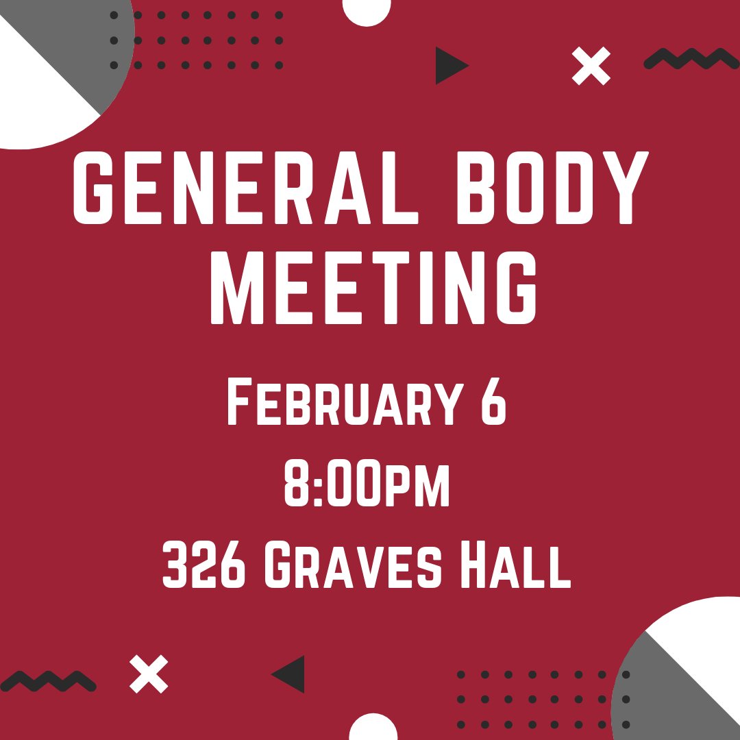 Join us for the HESA General Body Meeting on February 6th at 8:00pm, located in 326 Graves Hall. We will be discussing events for the upcoming semester, elections, and our campus visit day. We hope to see you there!