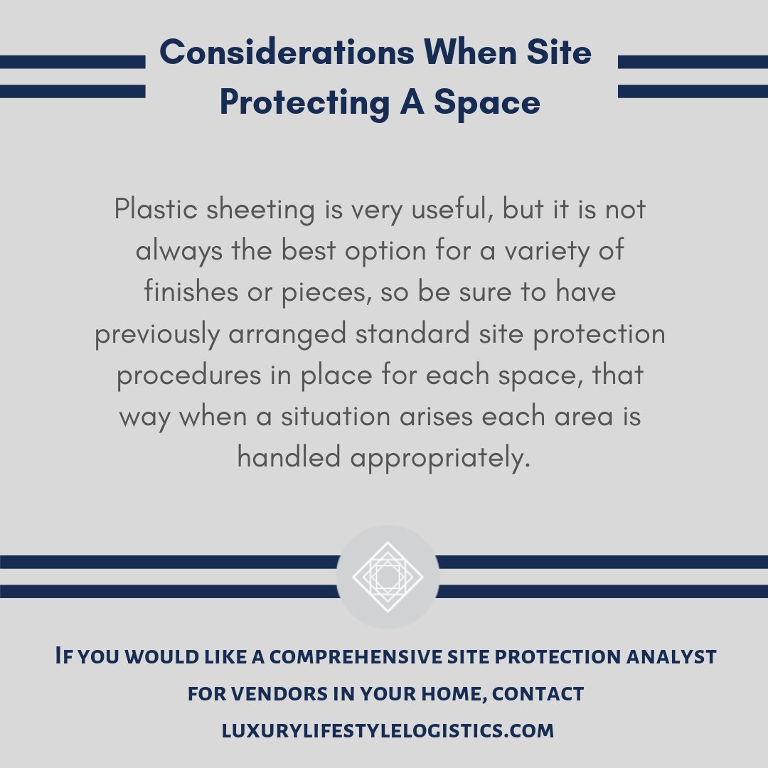 It is the responsibility of the estate owner’s representative to manage site protection properly to ensure no collateral damage occurs to the surrounding finishes when working on a maintenance issue.
.
.
#LuxuryLifestyleLogistics #EmployeeTraining #Construction #HouseholdManager