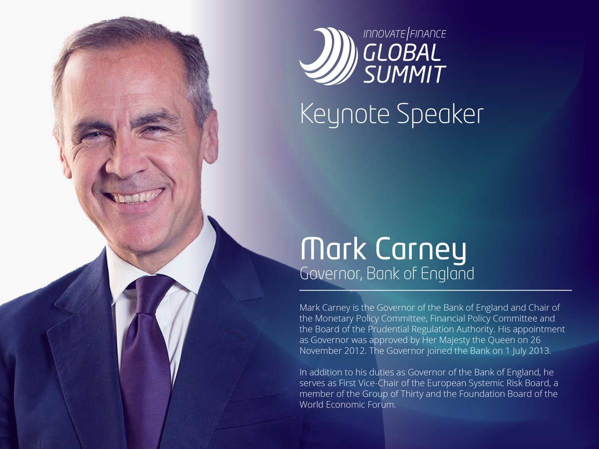 Mark Carney will be speaking at Innovate Finance Global Summit #IFGS2019, the flagship event of UK FinTech Week 2019 #UKFW19, at London's Guildhall, April 29th-30th. Ticket prices to rise at 6pm tonight, from £795 to £1095 - so make sure you get yours now! bit.ly/2OHwZqN