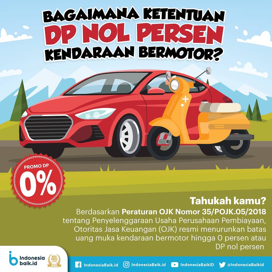 IndonesiaBaikId's tweet photo. Angin segar bagi dunia otomotif. Otoritas Jasa Keuangan (OJK) menurunkan batas uang muka kendaraan hingga 0 persen. Yang artinya, konsumen dapat membeli #mobil atau #motor tanpa DP. Simak ketentuanya ~
#Indonesiabaik #ojk #ojkindonesia #rodadua #rodaempat #kendaraan #otomotif https://t.co/hj5L8jhMem