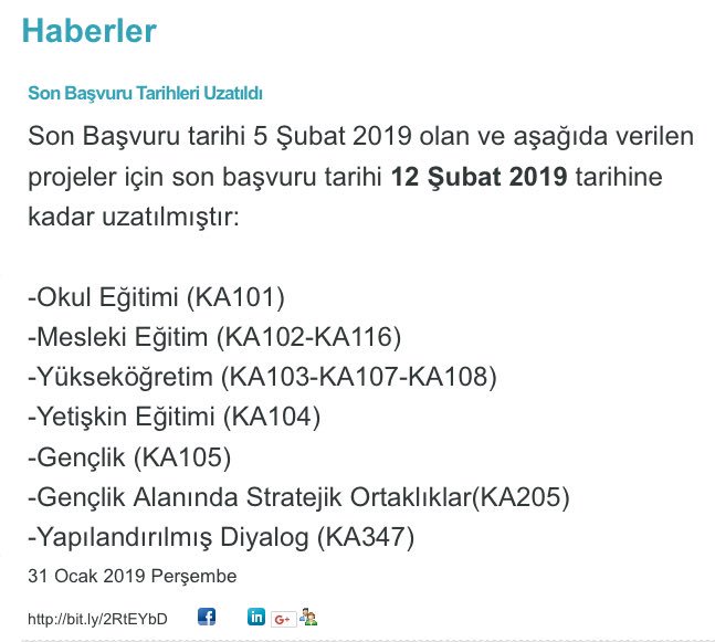 Son Başvuru tarihi 5 Şubat 2019 olan ve aşağıda verilen projeler için son başvuru tarihi 12 Şubat 2019 tarihine kadar uzatılmıştır:

ua.gov.tr/kurumsal/haber… 

#eğitim #eğitimedair #education #ErasmusPlus #Erasmus #Perşembe #Thursday